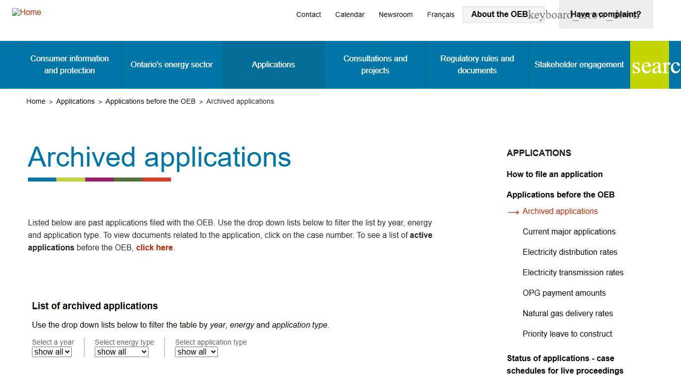 Archived applications | Ontario Energy Board
